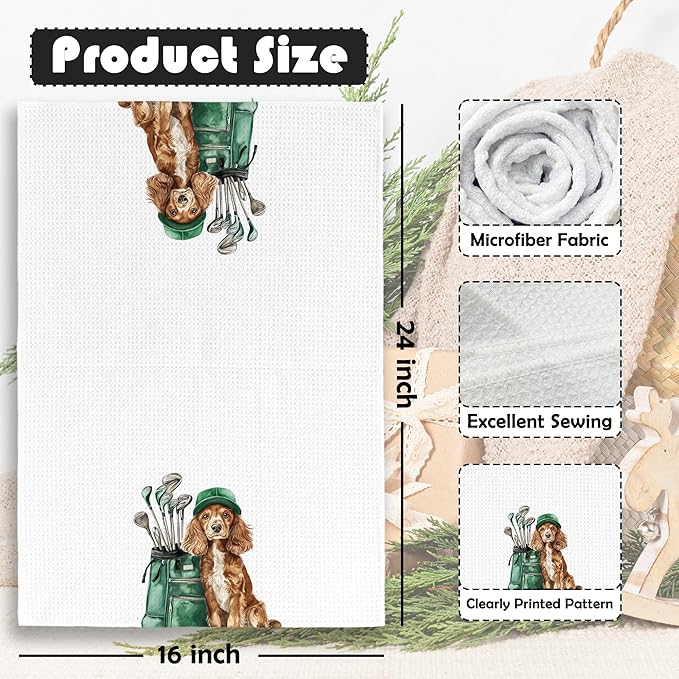 Golf Dog Kitchen Towels - Cocker Spaniel Dish Towels, Sports Gifts, Pet Golf Club Decorative Absorbent Dishcloths Hand Towels for Kitchen Gym Spa Decor 16x24 Inches