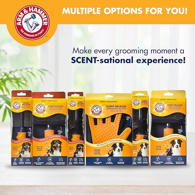 Arm & Hammer Deodorizing Slicker Brush for Dogs with Fragrance Transfer Technology – Scented Self-cleaning Dog Brush - Dog Grooming Brush for Shedding, Sweet Lily & Vanilla Scent