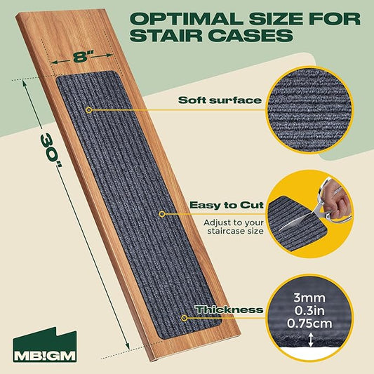MBIGM 8" X 30" (7 in Pack) Non-Slip Carpet Stair Treads Non-Skid Safety Rug Slip Resistant Indoor Runner for Kids Elders and Pets with Reusable Adhesive - Gray
