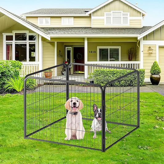 FDW Dog Playpen Kennel - 4 Panels, 24 Inch Height, Indoor/Outdoor Folding Metal Portable Puppy Exercise Pen, Heavy Duty Dog Fence for Yard, Camping - Black