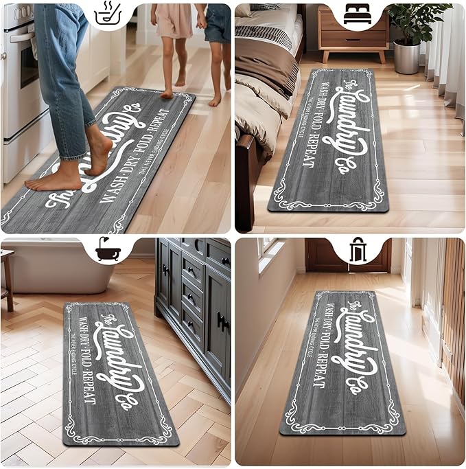Pauwer Laundry Room Rug Runner 20"x60" Waterproof Rubber Laundry Mat Non Slip Kitchen Mats for Floor Washable Floor Mat Runner Rug for Farmhouse Mudroom Washroom Bathroom Decor