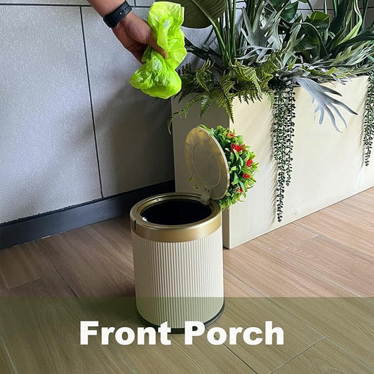 Yatmung Dog Poop Trash Can Outside - 2.6 Gal Small Pet Waste Container with Lid - Outdoor Poop Garbage Can - Front Porch, Backyard, Waste Bin - Plant Styled Dog Poop Bucket - Cream