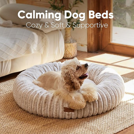 FUKUMARU Dog Bed, Gradient Color Donut Dog Beds for Medium Dogs, 30 inches Calming Orthopedic Dog Beds, Round Pet Bed with Washable Cover,Luxury Comfy Cat Bed for Indoor Cats, Camel