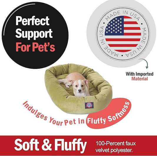 Majestic Pet 32 Inch Micro Velvet Calming Dog Bed Washable – Cozy Soft Round Dog Bed with Spine for Head Support - Fluffy Donut Puppy Mat 32x23x7 (inch) Medium – Apple (2025)