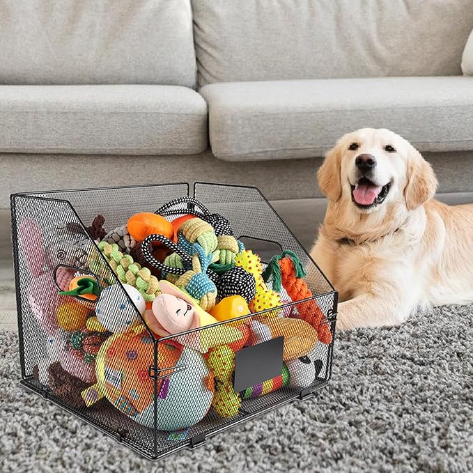 Geyecete dog toy bin large Iron art dog toy basket dog toy box dog toy storage folding largedog toy Organizer with Handle box Can be Personalized