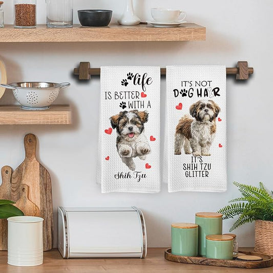 Shih Tzu Gifts Kitchen Towels Set of 2, Funny Dog Hand Towels for Bathroom Kitchen Decor, Shih Tzu Gifts for Women Dog Lovers Owners, Gift forDog Mom Dishcloths Dish Towel 16X24 Inches