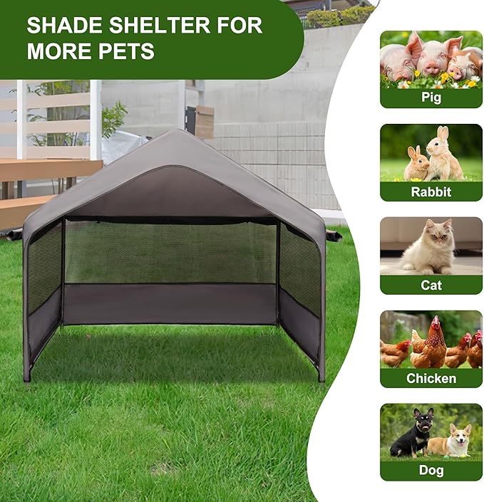 Summertrail Dog House Outside, Dog Tent Outdoor, Dog Shade Shelter Doghouse Canopy with Three-Sided Breathable Mesh Windows, Gray Sun Rain Cover for Pet Cat Livestock(Medium Size)