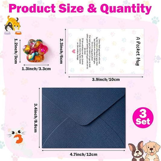 Loss of Pet Sympathy Gift - 3 Pack Colorful Mini Paw Pocket Hug with Memorial Card Envelope Remembrance Bereavement Gift Loss of Dog Cat Sympathy Favor Kid Adult Pet Lover Stress Relief Toy