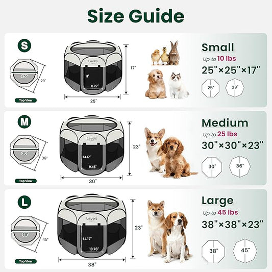 Love's cabin Pet Puppy Dog Playpen, Small Dog Tent Crates Cage Indoor/Outdoor, Portable Playpen for Cat, Foldable Pop Up Dog Kennel Playpen with Carring Case, Removable Zipper Top, Grey