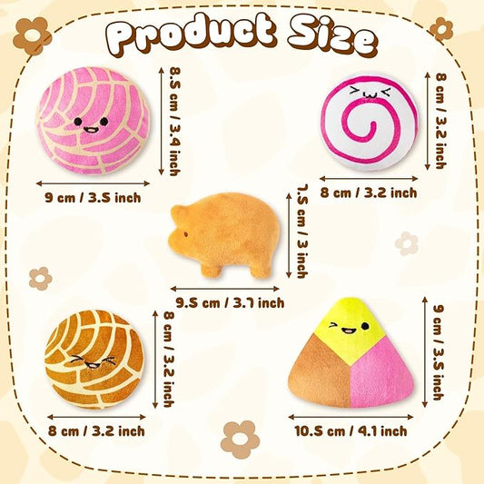 L1rabe Mexican Catnip Stuffed Toys - 5Pcs Summer Gift Mexican Cinco de Mayo Concha Cafecito Pan Dulce Funny Cat Toys for Cat Lovers Gift Indoor Kitten Chew Bite Kick Non-Toxic Pet Supplies Kitten