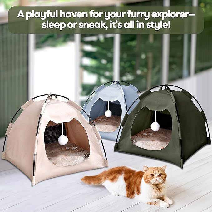 GLOBHARB Cat Tent, Cat Tent Bed, Tent for Cats, Cat Tent Bed for Indoor Cats, Tent for Cats Indoor, Mini Tent for Pets, Tiny Cat Tent, Cat House Tent, Tents For Cats, Mini Tent for Cats (BLUE-GRAY, L)