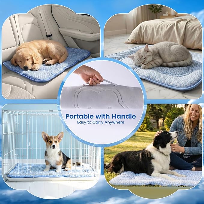 Dog Cooling Mat, Thick Cooling Mat for Extra Large Dogs with PCM & Thermochromic Tech, Dual-Sided Durable Waterproof Cool Dog Bed Mat, Q-Max>0.5, Machine Washable, Non-Toxic - XL(31" x 43")