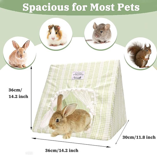 Guinea Pig Hideout Large with Curtain, Bunny Hideout, Machine Washable Guinea Pig Hide Tent Houses & Habitats, Small Animal Hideout for Pet Rabbit, Ferret, Rat, Chinchilla, Squirrel (Grid, Large)