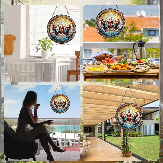 Christmas Jesus Stained Glass Window Hanging, 7.8" Christian Gift Sun Catchers Indoor Window Decor, Suncatchers for Windows Hanging Christmas Religious Catholic Gifts for Women Faith