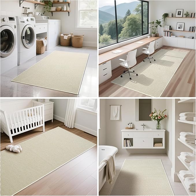 3x5 ft Area Rug Entryway Runner Rug Non Slip Washable, Boho Woven Kitchen Runner Rugs Door Mat Entry Rugs Carpet for Indoor Foyer Backdoor Hallway Floor Bedroom Living Room, Beige