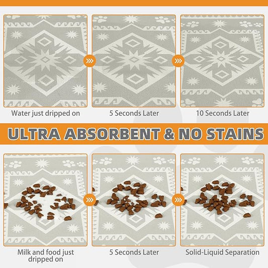 KOOLTAIL Dog Food Mat, Absorbent Pet Feeding Mat for Food and Water Bowls, Placement Pad for Floors with Waterproof Rubber Backing, Quick Dry Water Dispenser Mat for Dogs Puppy Cats, Large, 17"x28"
