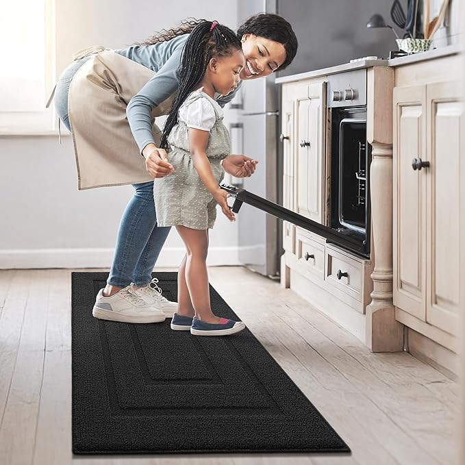 GRANNY SAYS Kitchen Mats for Floor 59 x 20, Resist Dirt Kitchen Rugs Non Slip Washable, Large Rug Runner for Sink Laundry Thick Durable Polypropylene Comfort Standing, Black