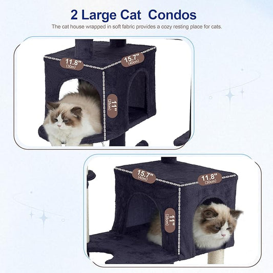 Gitelsnour Cat Tree for Indoor Cats Large Adult, 70.5'' Cat Tower with Scratching Post, Sturdy Steel Pube Cat Tree Tower with Large Playing Platfrom, Hammock and Basket, Top Perch, Drak Gray GCT024G