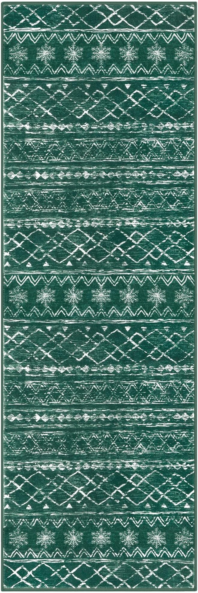 KUTA Spring Washable Hallway Runner Rug, 2x6 Non-Slip Vintage Boho Rugs Kitchen Runners Green Ultra Soft Distressed Geometric Floor Carpet for Bedroom Laundry Living Room