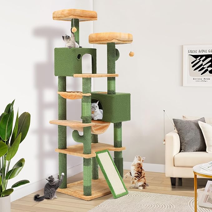 YITAHOME 193 cm Tall Cactus Cat Tower for Large Cats,76 inch Heavy Duty Cat Tree for Indoor Large Adult Big Cats Maine Coon Cat Tree Tower with Scratching Post, Hammock, Cat Condo, Cactus Green