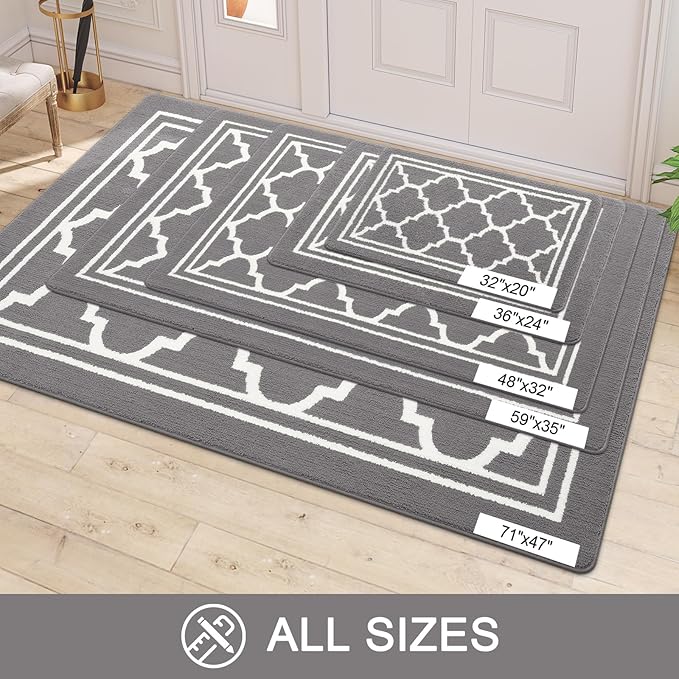 Buganda Indoor Door Mat, Dirt-Resistant and Absorbent Doormat, Anti-Slip, Low Profile Floor Mats for Inside Entryway, Front, and Back Door Entrance (36x24 Inches, Grey)