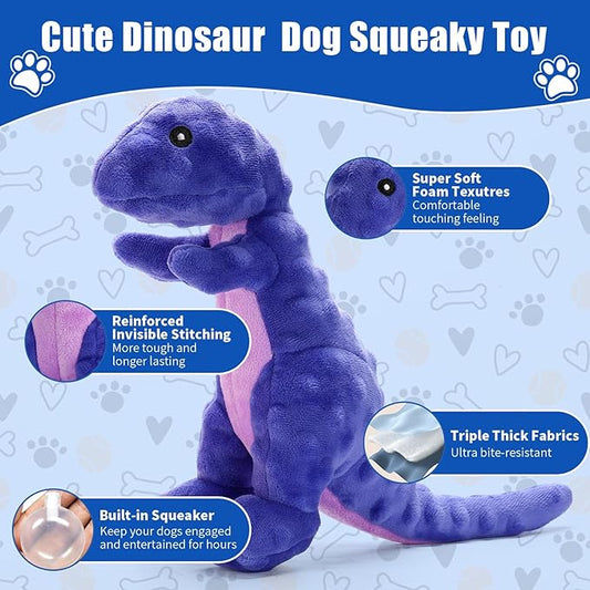 Squeaky Dog Toys, Tough Chew Toys for Large Middle Small Breed, Dinosaur Dog Toy, Interactive Stuffed Plush Dog Toy to Keep Them Busy, Pet Toys