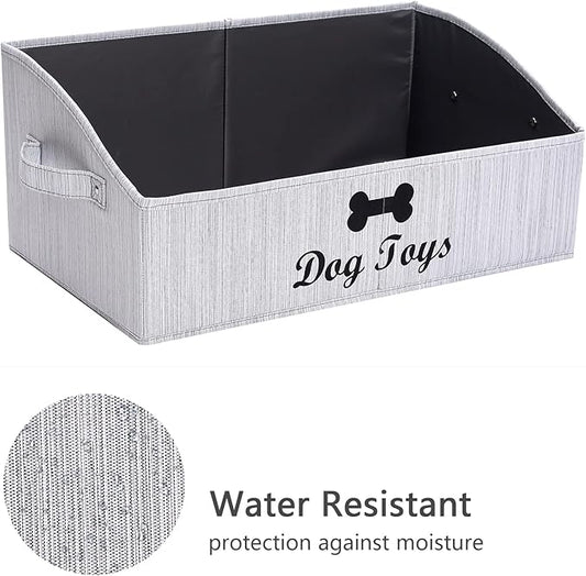 Geyecete Foldable Fabric Dog Toy Storage Box - Collapsible Basket with Handle, Organizer for Large Dog Toys (Slub Gray-DOG)