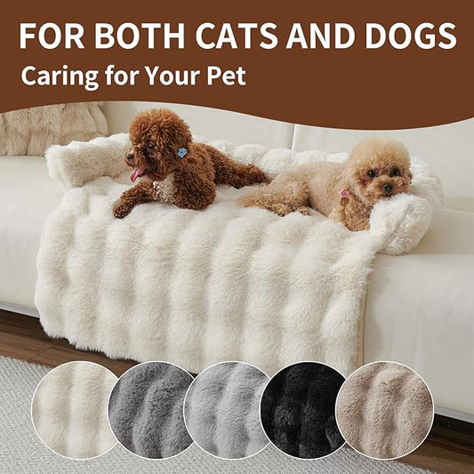 Luxurious Cozy Dog Couch Bed, Washable Removable Calming Pet Sofa Cover, Fluffy Plush Dog Mat for Furniture Protector and Car (White)