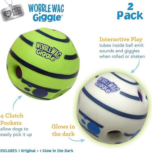 Wobble Wag Giggle & Glow | Rolling Enrichment Toy for Fun Playtime, Interactive Play for Indoor or Outdoor, Keeps Dogs & Puppies Large, Medium or Small Busy & Moving, As Seen on TV | Pack of 2