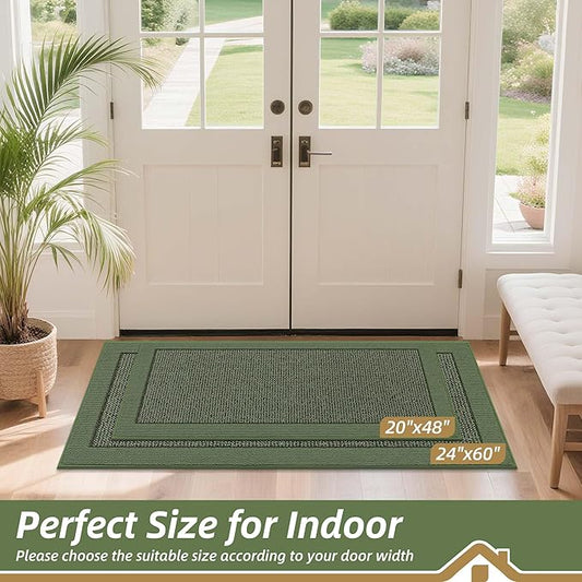 BEQHAUSE Indoor Door Mat 20" x 48", Dirt Trapper Door Mats Non-Slip Entryway Rugs Washable, Resist Dirt Absorbent Welcome Mat, Low Profile Floor Mats for Front Back Door and Entryway, Green