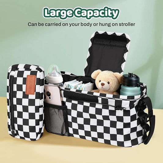 Guiseapue Universal Stroller Organizer with Cup Holder: Baby Essentials, Stroller Caddy with Shoulder Strap, Detachable Phone Bag, Stroller Accessories, Chirstmas New Moms Baby Gifts