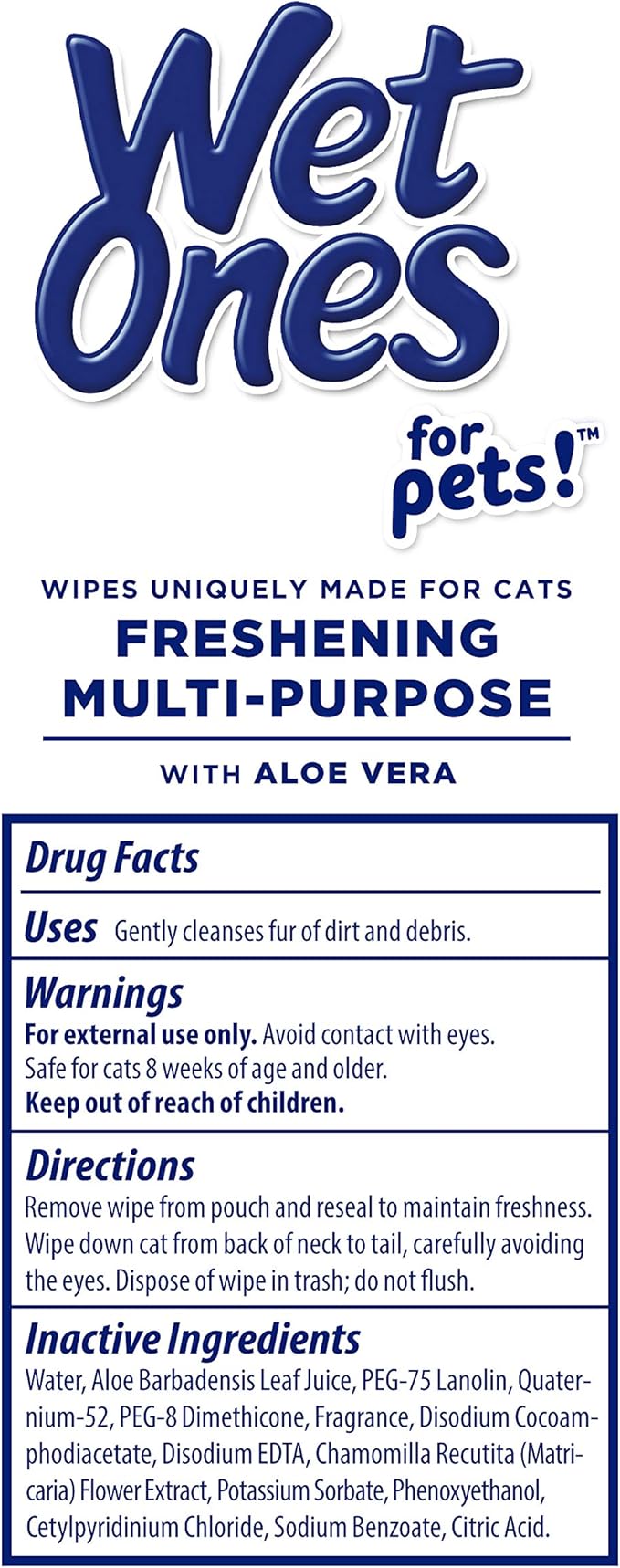 Wet Ones for Pets Freshening Multipurpose Wipes for Cats with Aloe Vera, Fresh Scent - Easy to Use Cat Cleaning Wipes for Pet Grooming, 100 Count - 12 Pack