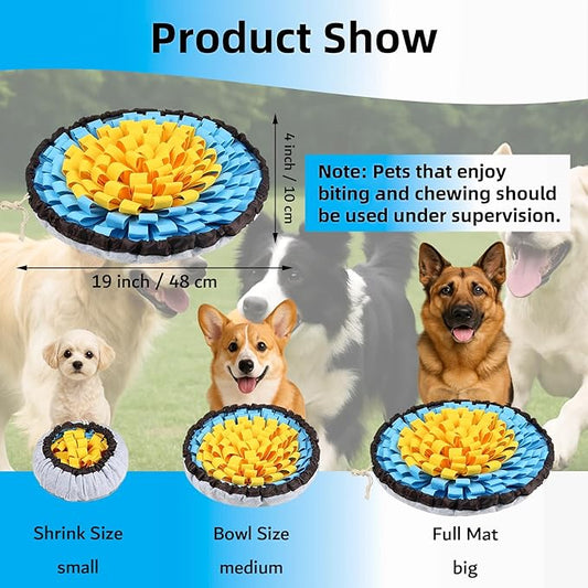 Snuffle Mat for Dogs, Large Dog Snuffle Mat 19'' x 19'' Enrichment Interactive Dog Puzzle Toys for Dogs Cats Encourage Natural Foraging Skills and Olfactory Training Stress Relievers Blue-Yellow