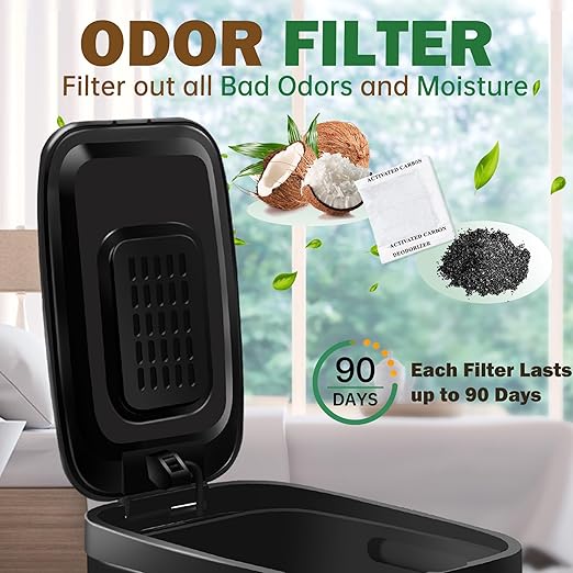 Small Dog Poop Trash Can Outside with Odor Filter, 1.3 Gal Stainless Steel Outdoor Dog Waste Trash Can,Metal Poop Bucket Container with Lid for Cat Poop Backyard Patios, 30 Bags(Black)
