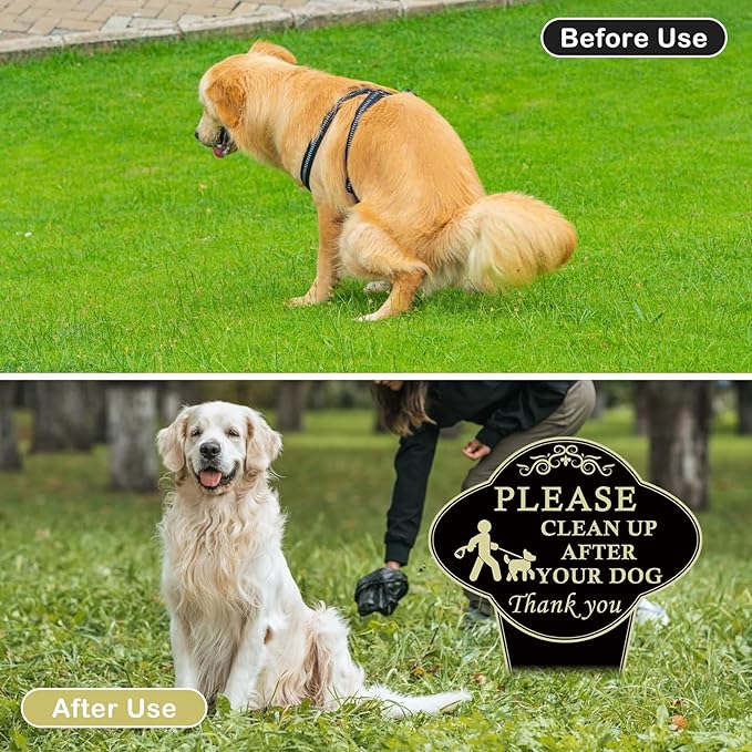 2 Pack Please Clean Up After Your Dog Sign, 10”x14” Double-Sided No Dog Poop Signs Heavy Duty Aluminum for Lawn Easy Install, Pick Up After Your Dog Sign with Integrated Stake for Yard, Outdoor Use