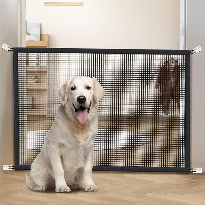 Dog Gate for Stairs Pet Gates for The House: Dog Gate Indoor Dogs Screen Mesh Gate for Doorways Stairways 29 inches Tall, 30 inch Wide, Fits Openings 24'' to 27'' Wide