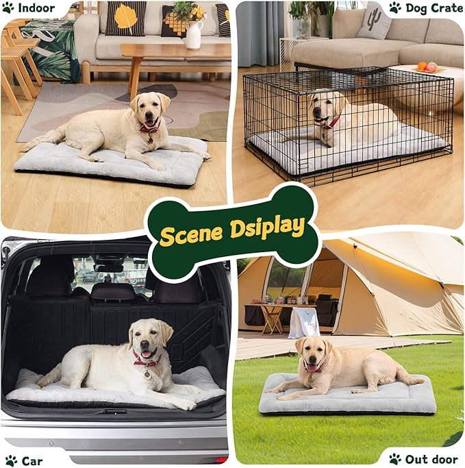 Dog Crate Pad 48 Inch, Washable Plush Kennel Mat for XXL Dogs, Anti-Slip Cushioned Pad for Wire and Metal Crates, Indoor, Travel and Training Use, Grey