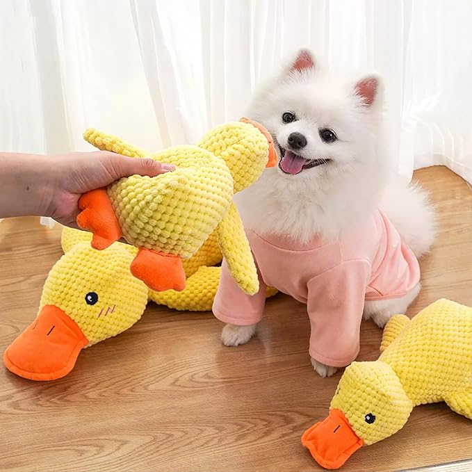TRAVEYO Squeaky Plush Duck Dog Toys, Yellow Large 17.7-inch Chewable Stuffed Animal with Sound, Interactive Pet Toys(L)