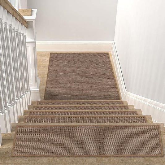 Stair Treads Matching-Mat for Wooden Steps, Non Slip Stair Landing Mat with Self-Adhesive Stair Treads for Kids Elders and Pets(1Pcs, Brown, 31" * 31")