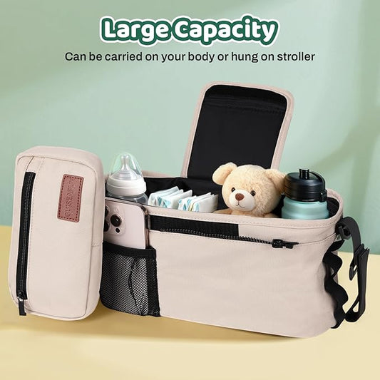 Guiseapue Universal Stroller Organizer with Cup Holder: Baby Essentials, Stroller Caddy with Shoulder Strap, Detachable Phone Bag, Stroller Accessories, Chirstmas New Moms Baby Gifts