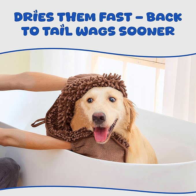Microfiber Dog Bath Towel ā Super Absorbent Dog Towels for Drying Dogs Large & Small, Quick Dry Pet Towel with Hand Pockets, Soft & Durable Puppy Towel, Machine Washable ā Coffee