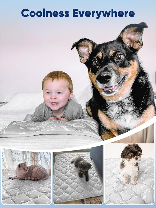 Rywell Dog Cooling Mat 2.0 - Elegant Grey Edition, 30 * 20 Thickened Cooling Pad for Dogs, Internal Waterproof & Endothermic Color-Changing Arc-Chill Cool Fiber (Q-Max>0.5) for Summer Comfort