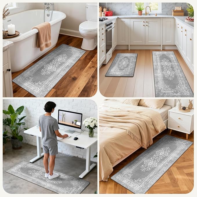 Ileading Anti Fatigue Kitchen Rugs Sets of 2 Cushioned Kitchen Mats for Floor Waterproof Kitchen Mat Set Non Slip Comfort Standing Mat for Kitchen, Office, Sink, Laundry