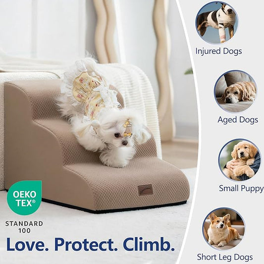 gogobunny Ramp Cat Dog Stairs for Beds, Cat Slope Stairs with Durable Waterproof Fabric Cover, Pet Steps for Old Large Dogs Climbing (Camel, 5-Step (33" D x 15.7" W x 22.6" H), 5.0)