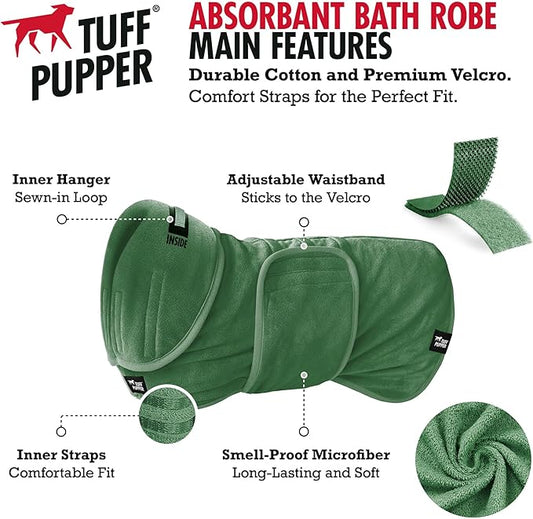 Tuff Pupper Fast Drying Dog Bath Robe | 800 GSM Plush Dog Towel Bathrobe/Dressing Gown | Super Absorbent Pet/Puppy Bathrobe | Adjustable Hood & Belly Strap | Super Soft | Fast Drying (XL, Green)