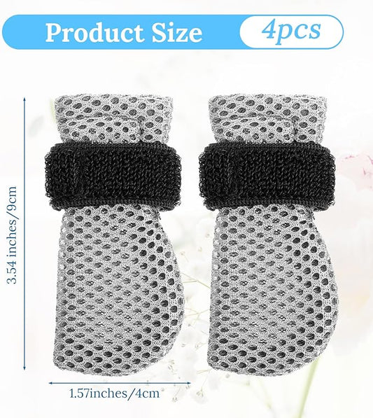 Qianyu 4 Pcs Cat Boots Anti Scratch Mittens Gloves Mesh Cat Claw Protectors Foot Covers Adjustable Breathable Kitten Shoes to Prevent Scratching for Pet Bathing Feeding Cutting Nails Trimming
