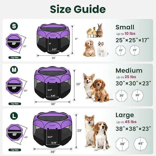 Love's cabin Pet Puppy Dog Playpen, Medium Dog Tent Crates Cage Indoor/Outdoor, Portable Playpen for Cat, Foldable Pop Up Dog Kennel Playpen with Carring Case, Removable Zipper Top, Purple