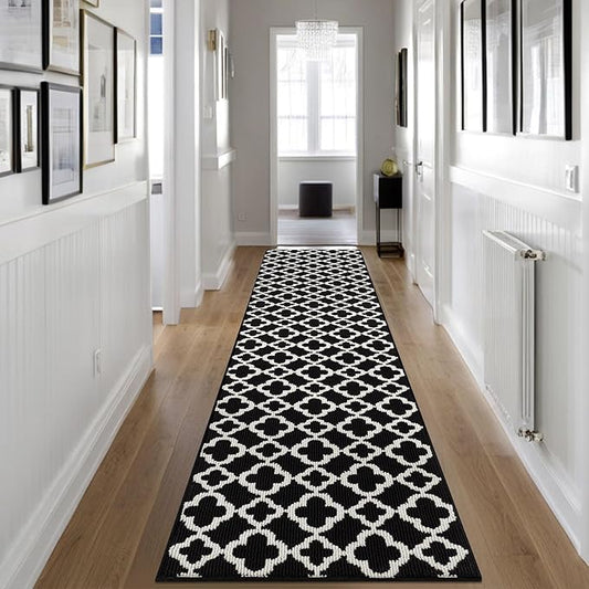 U'Artlines Long Runner Rug for Hallway 2×10feet Non Slip Kitchen Floor Carpet Runners Black and White Geometric Pattern Machine Washable Area Rug for Entryway Bathroom