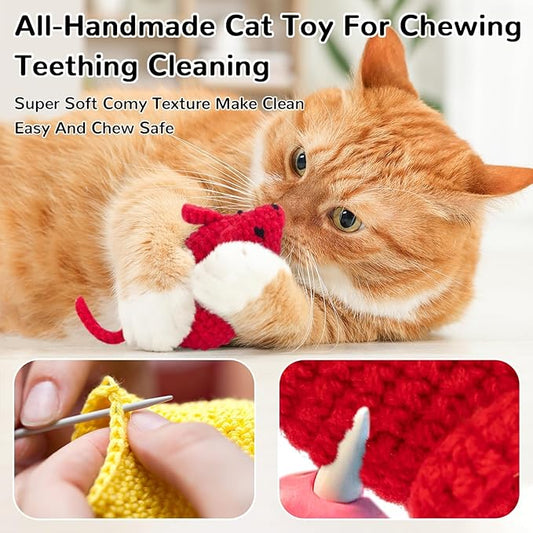 Retro Shaw Catnip Toys Crochet Mice Cat Toys, 3 Pcs Durable Yarn Cat Mouse Toys for Indoor Cats, Stuffed with Natural Catnip & Silvervine Blend, Handmade Interactive Kitten Chew Toy for Teeth Cleaning