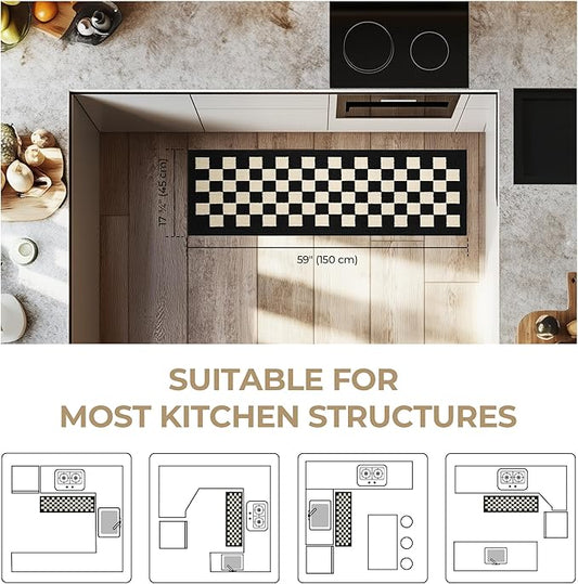 GRANNY SAYS Kitchen Mats for Floor, Kitchen Rugs Non Slip Washable, Runner Rugs for Kitchen Floor, 59" x 17.7", Stain Resistant Comfort Standing Mat Made of 100% Polypropylene, Black